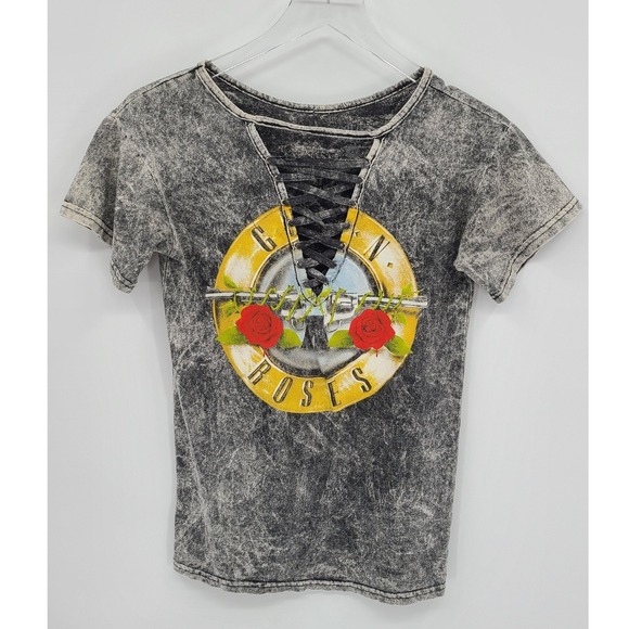 Guns N' Roses Tops - Retro 90s Guns N Roses Lace Up Women Acid Wash Tee Shirt XS Grunge Streetwear